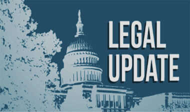 Stylized illustration of the U.S. Capitol dome on the left with Legal Update in bold letters, featuring a subtle nod to the U.S. Supreme Court, set against a rich blue background.