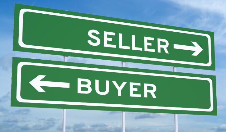 seller or buyer concept on the road signs