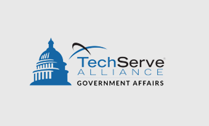 Logo of TechServe Alliance Government Affairs featuring a blue illustration of a government building dome, symbolizing advocacy on issues like H-1B, with stylized text to the right.